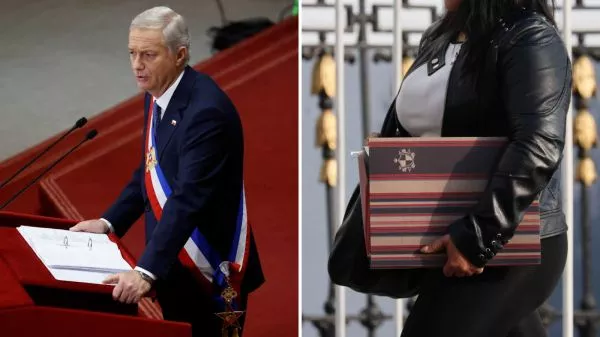 Presidente José Antonio Kast en la cuenta pública y una mujer buscando trabajo