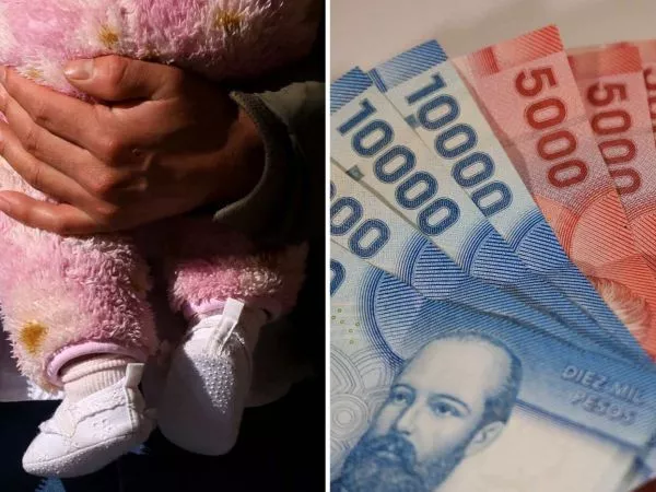 Persona con su hijo en brazos y billetes de distinta denominación