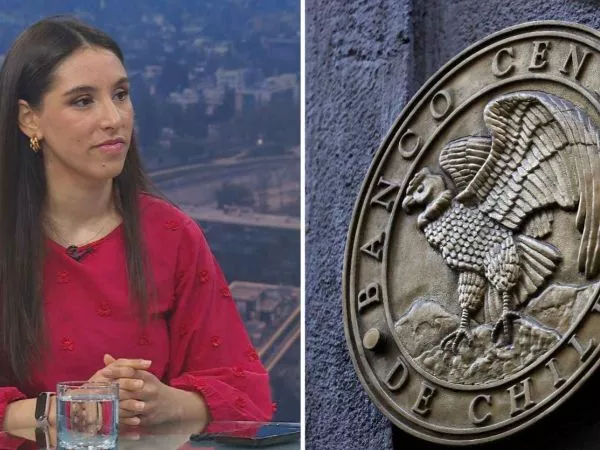 Valentina Apablaza y el escudo del Banco Central
