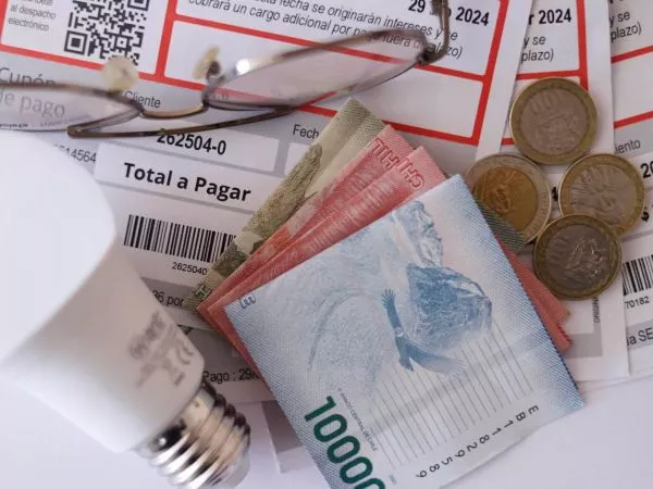 Cuenta de la luz, una ampolleta y billetes de distinta denominación
