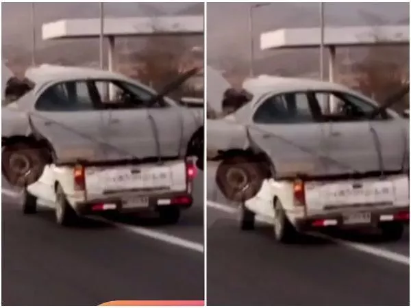 VIDEO: Camioneta transportó auto sobre su zona de carga en plena carretera de Coquimbo