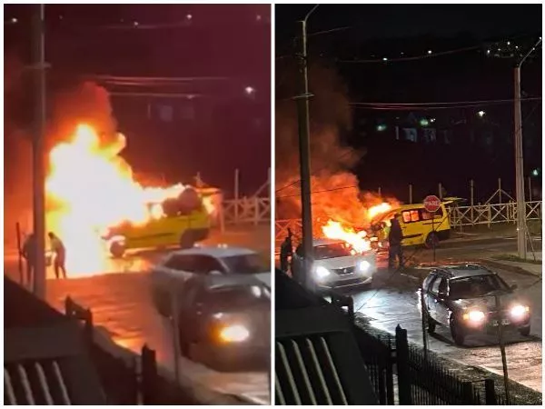 Conductor logró sacarlos a tiempo: furgón escolar se incendia con 5 niños a bordo en Temuco