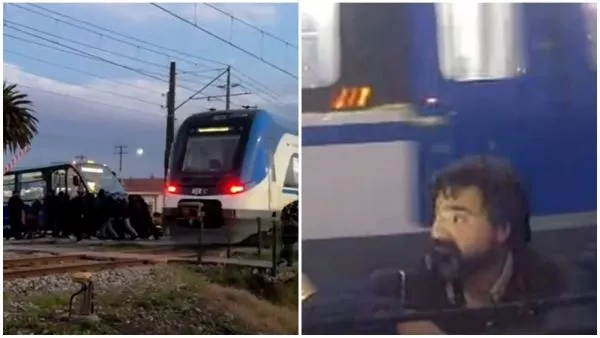 VIDEO: Peligrosa maniobra de pasajeros para sacar micro de cruce ferroviario en Talcahuano